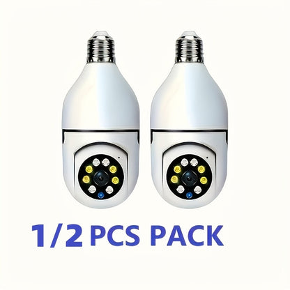 3MP Light Bulb Security Camera WiFi 2.4GHz 1080P Wireless Surveillance Full Color Night Vision Two Way Audio Motion Detection 360 Pan Tilt Home Security Indoor Camera 1 2 Pack