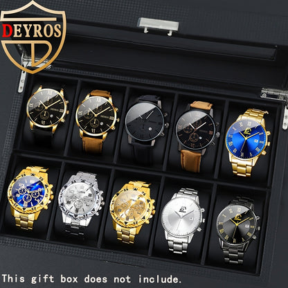 Men's Quartz Watch Set 10 Pcs – Analog Alloy Case, Faux Leather Strap, Date Display, Multiple Styles – Casual Wrist Watches for Men, Perfect Gift Set