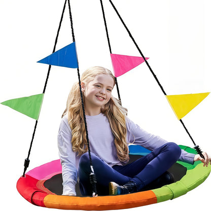 40 Inch Outdoor Saucer Swing – 900 LB Capacity Disc Swing with 900D Waterproof Oxford Fabric & Hanging Strap, Kids & Adults Backyard Tree Swing, Patio Leisure Swing (Multicolor)