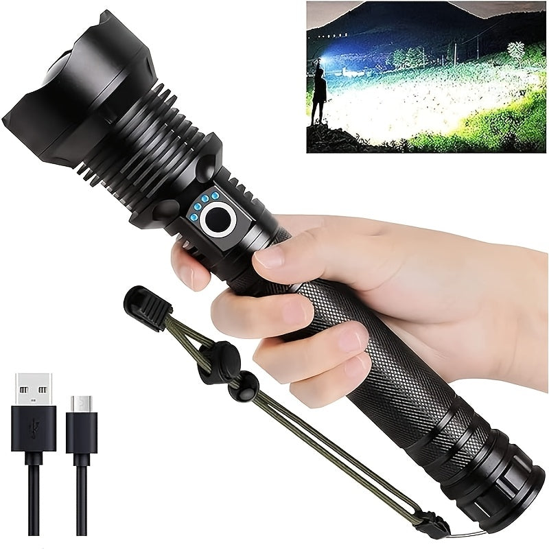 4000 Lumen Rechargeable Tactical Flashlight – High Lumens LED Handheld Torch, USB-C, 500M Range, 4 Modes, Aluminum Alloy, Waterproof for Camping Fishing Hiking Night Patrol Emergency