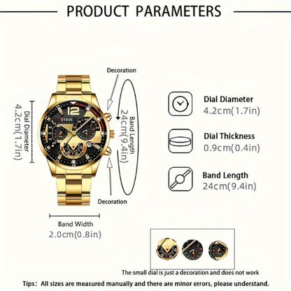 12-Piece Men's Watch & Hip-Hop Jewelry Gift Set – 3 Quartz Analog Watches + 9pc Bracelet, Necklace & Ring Set, Perfect Christmas & Birthday Gift for Men