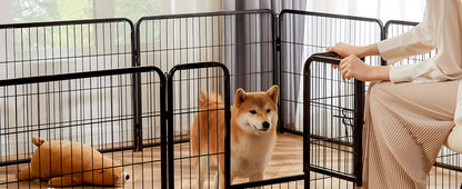Dog Playpen 8 or 16 Panel DIY Metal Kennel with Door for Large Medium Small Dogs – 24 32 40 Inch Indoor Outdoor Puppy Pen Easy to Assemble & Move