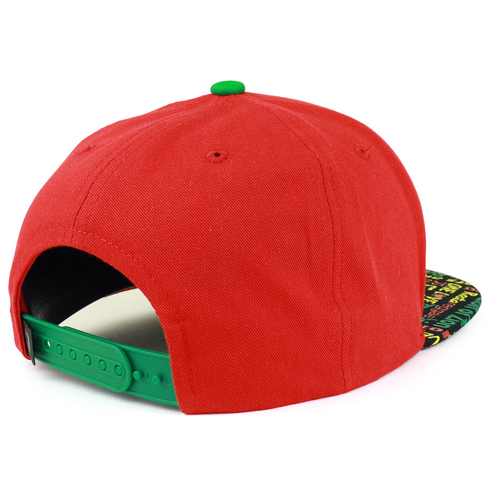 Rasta MJ Leaf 3D Embroidered Flat Bill Snapback Cap – Hip Hop Reggae Hat, Adjustable Snapback, One Size Fits Most, Unisex Streetwear Baseball Cap