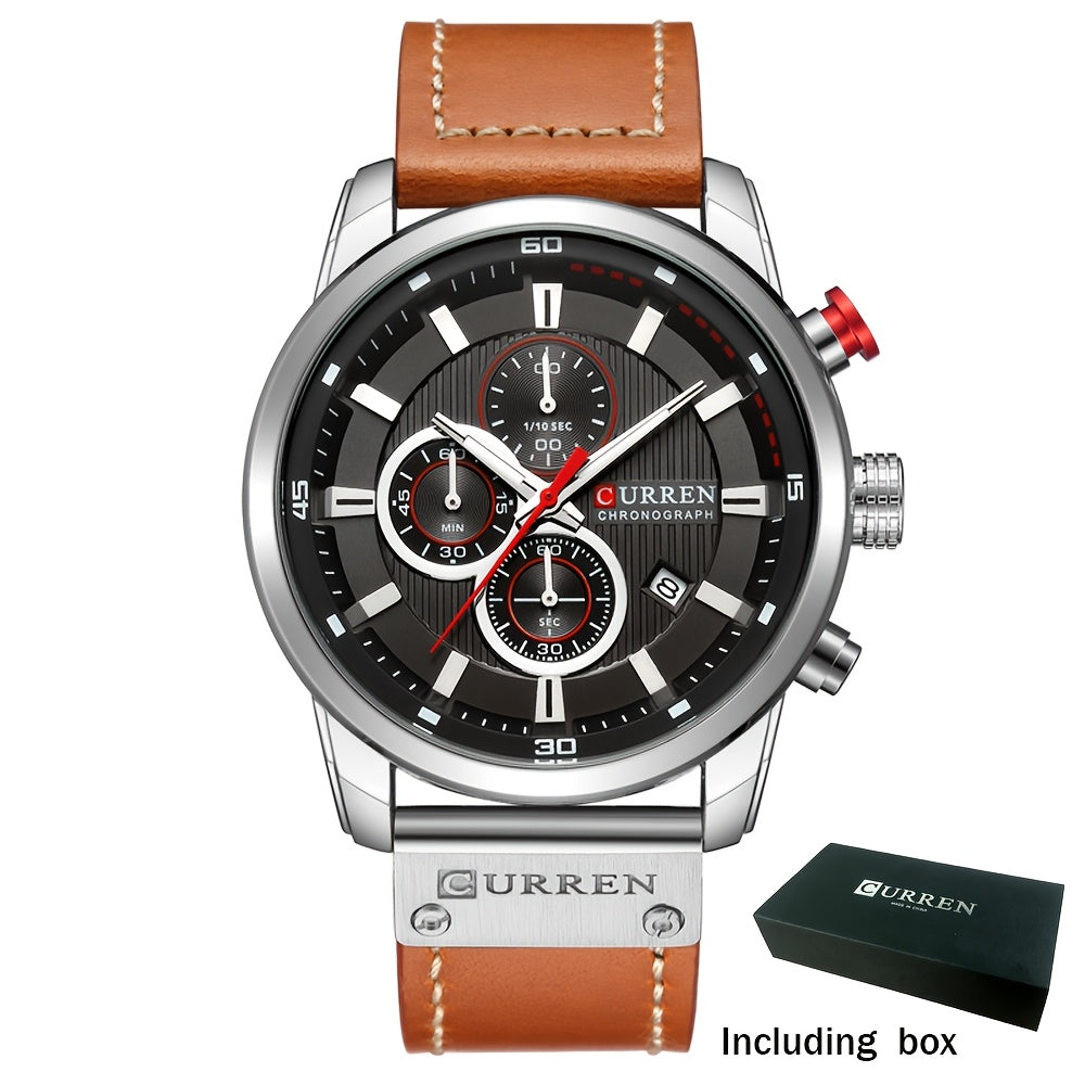Men's Chronograph Sport Quartz Watch with Date Display – Stopwatch Wristwatch for Men 6 Colors Brown Blue Black Grey Casual Business Everyday Watch Gift