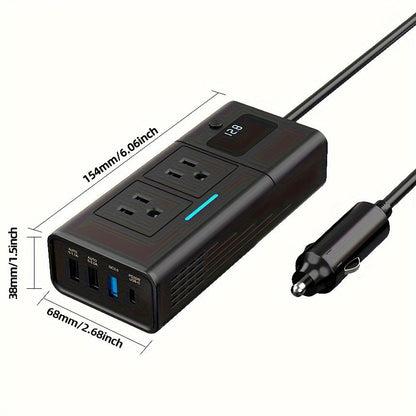 200W Car Power Inverter 12V to 110V AC Outlet – DC to AC Converter with USB-C, QC3.0 Fast Charge & Dual USB Ports, Car Plug Adapter for Laptop Phone Camping Road Trip (No Battery Required)