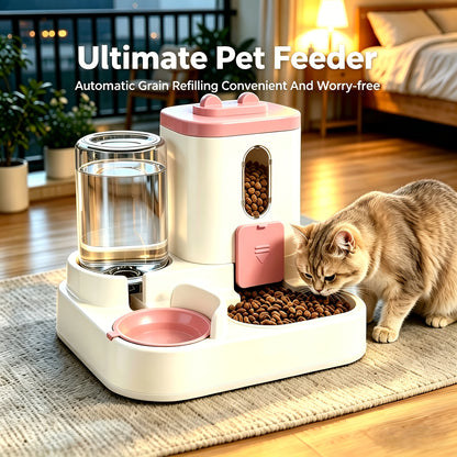 2-in-1 Gravity Pet Feeder for Cats & Dogs – Non-Electric Automatic Food & Water Dispenser, Space-Saving, Easy to Clean, Ideal for Multi-Pet Homes