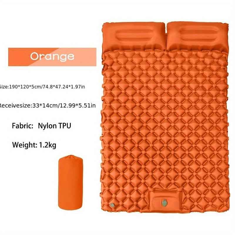 Self-Inflating Sleeping Pad Ultralight Nylon TPU Camping Mat, Built-In Pump Single & Double Person Options, Compact Portable Sleeping Mat for Camping Hiking Backpacking Travel Picnic, Orange & Blue