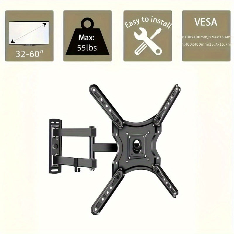 Swivel Tilt TV Wall Mount Bracket for 26-60 Inch Screens – Universal Full Motion Adjustable Flat Screen TV Mount, Easy Install, Compatible with Most LED LCD OLED TVs, VESA Compatible
