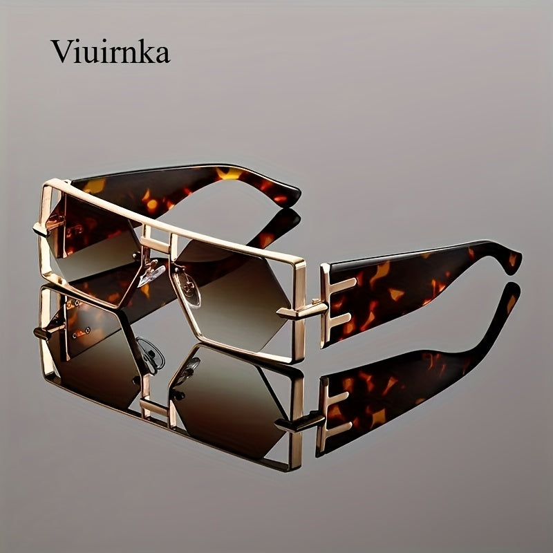 Oversized Hollow Square Sunglasses for Women & Men – UV Protection Metal Frame, PC Lens, Trendy Exaggerated Style, Beach Vacation & Summer Fashion Eyewear with Protective Case