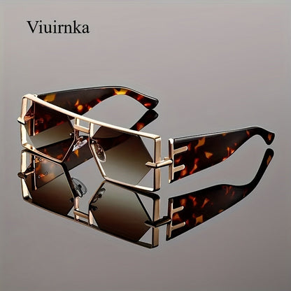 Oversized Hollow Square Sunglasses for Women & Men – UV Protection Metal Frame, PC Lens, Trendy Exaggerated Style, Beach Vacation & Summer Fashion Eyewear with Protective Case