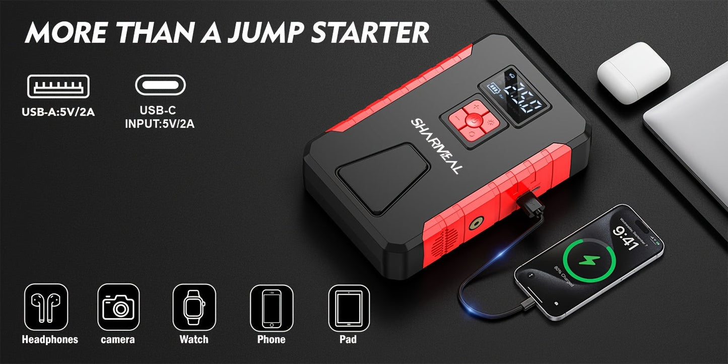 Portable Jump Starter 15000A-19000A Peak | 17-in-1 with 350PSI Air Compressor, 12V Car Battery Charger, LED Light, Digital Display – Emergency Kit for Cars, Trucks & SUVs
