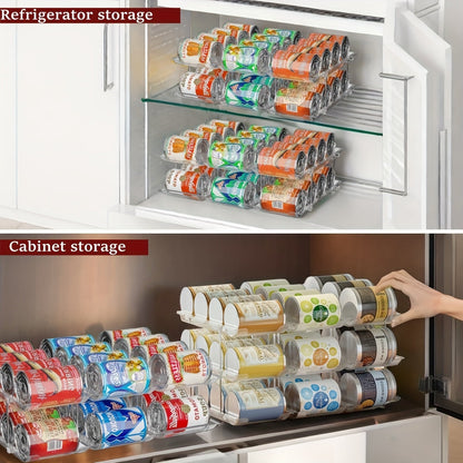 Pantry Can Organizer Rack 3-Tier Stackable – Holds 36 Cans, Auto-Rolling Transparent PET Can Storage Rack for Kitchen Pantry, Garage, Dorm & Closet, Tool-Free Assembly, Fits Soda Soup Vegetable Cans