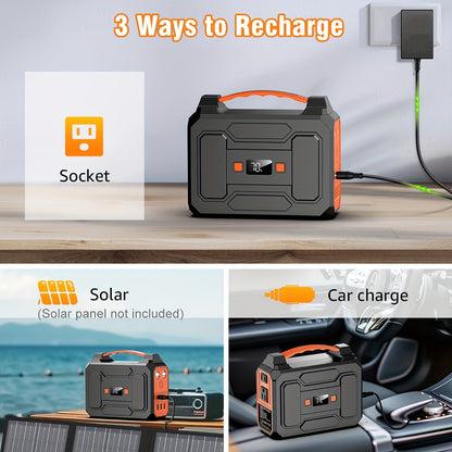 Portable Power Station 100W / 300W Solar Generator – AC Outlet, USB QC3.0, DC Port, LED Flashlight, High Capacity Battery Pack for Camping Hiking Road Trip CPAP Hurricane Emergency