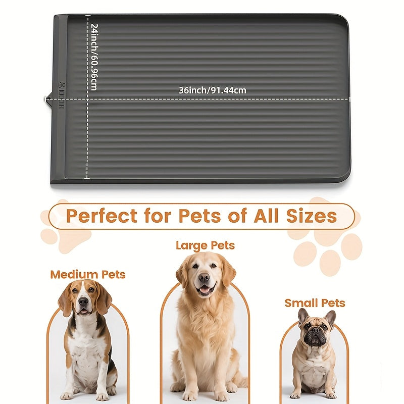Waterproof Pet Feeding Mat 36"x24" Large Non-Slip Dog & Cat Food Mat – Raised Edges, Diversion Grooves, Easy to Clean, Dog Bowl Mat for Food & Water, Grey