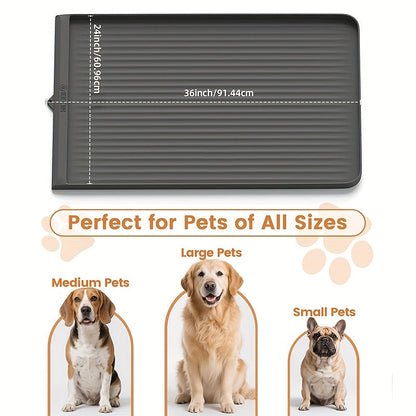 Waterproof Pet Feeding Mat 36"x24" Large Non-Slip Dog & Cat Food Mat – Raised Edges, Diversion Grooves, Easy to Clean, Dog Bowl Mat for Food & Water, Grey