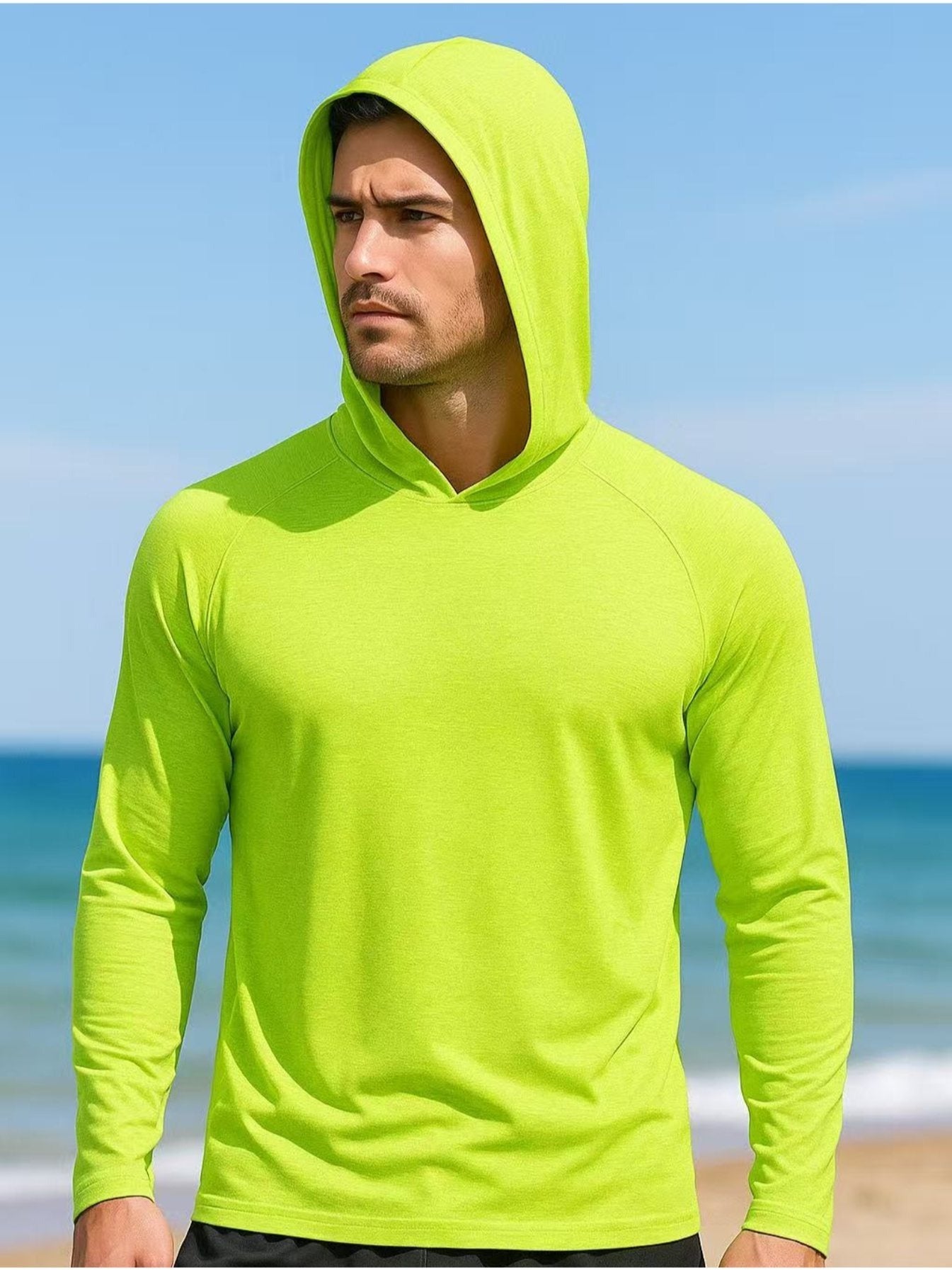 Men's UPF 50+ Sun Protection Long Sleeve Hoodie – Quick-Dry Moisture-Wicking Lightweight UV Shirt for Hiking, Fishing & Outdoor Activities, High Visibility Active Wear, Sizes S-XXXL