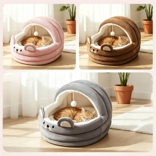 Round Plush Cat Bed & Pet Mat for Cats and Small Dogs – Large Circular Donut Design, Soft Comfortable All-Season Sleeping Pad, S M L Sizes, Includes Bonus Toy Balls, Cozy Cat Nap Cushion