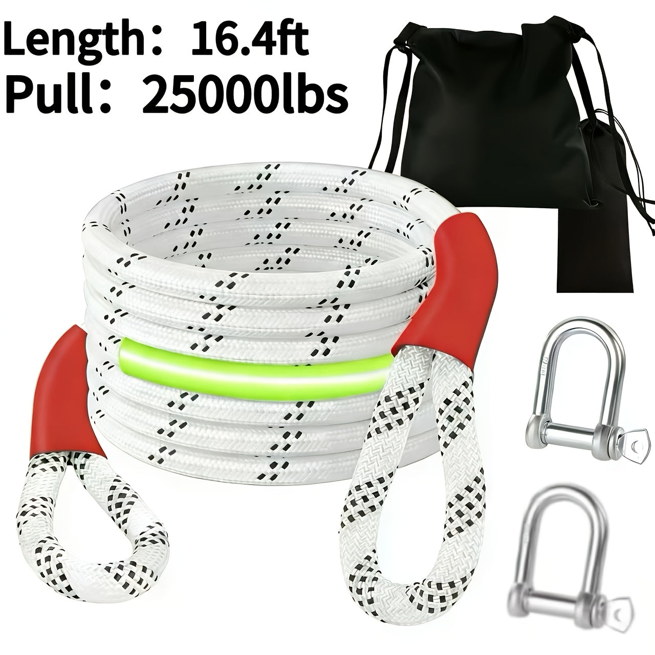 Heavy Duty Recovery Tow Rope Up to 44000 LBS Break Strength – Emergency Towing Strap with 2 D-Ring Shackles, Reflective Safety Flag & Storage Bag for Truck Jeep SUV ATV UTV Boat Off-Road Recovery