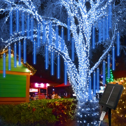 Solar Meteor Shower String Lights – 192 LED Outdoor Fairy Lights, Flower Theme, 8 Modes, Waterproof, for Garden, Patio, Tree, Christmas, Halloween & Independence Day Decorations
