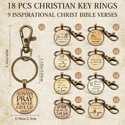 18Pcs Christian Keychain Bulk Set – Bible Verse Scripture Quote Inspirational Religious Keychains, Faith-Based Gifts for Sunday School, Pastor, Church Events & Baptism Favors