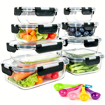 Glass Food Storage Containers with Lids 16-Piece Set (8 Containers + 8 Lids), Airtight Meal Prep Containers Microwave Oven Freezer Safe, Lunch Boxes for Salads Fruits Vegetables Sandwiches Leftovers