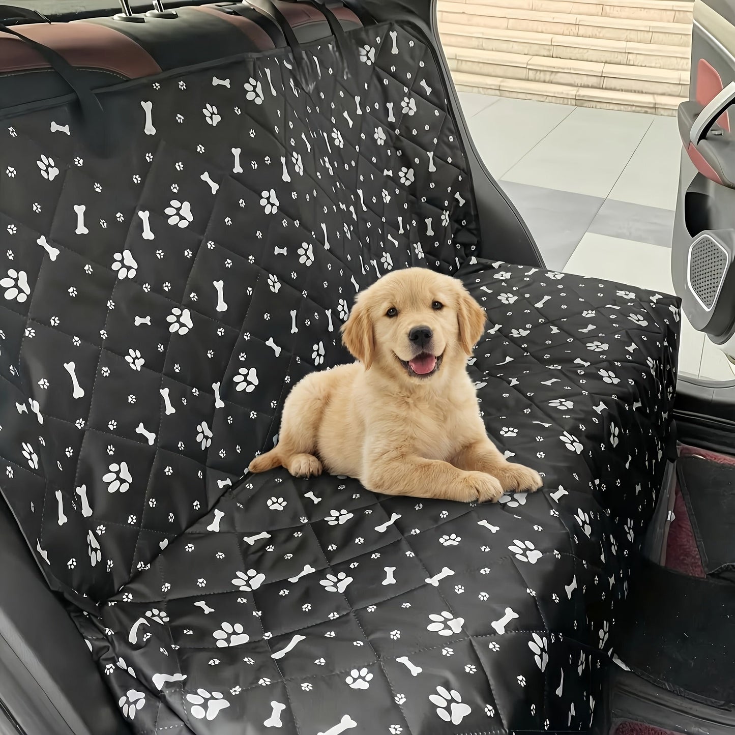 Dog Car Seat Cover for Back Seat – Waterproof Anti-Slip Anti-Scratch, Washable Pet Car Seat Protector with Armrest Compatible, Fits Most Cars SUVs Trucks, Black & Skull Flower