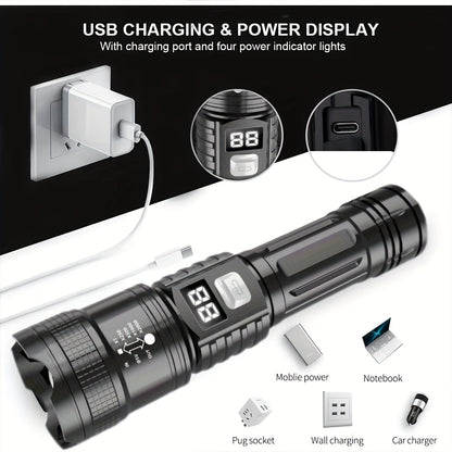 Rechargeable LED Flashlight 4-Pack - Super Bright Zoomable Spotlight, USB Charging, Long Range Tactical Work Light for Camping, Hiking, Emergency & Outdoor Survival, High-Power LED Torch Set