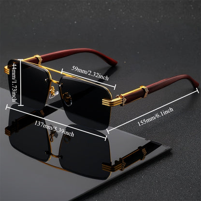 Men's Semi-Rimless Business Eyeglasses – Lightweight Metal Frame with Woodgrain Temple Tips, Non-Prescription Fashion Glasses for Office, Driving, Road Trips & Daily Wear