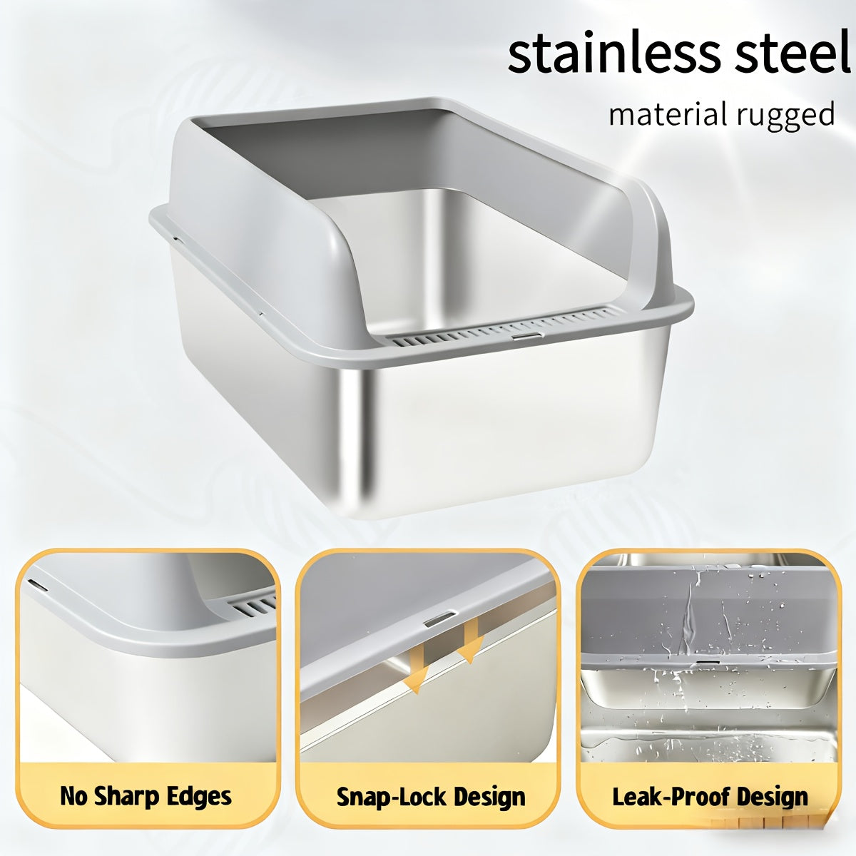 Stainless Steel Cat Litter Box Odor-Proof High-Sided Metal Litter Tray – Non-Stick Leak-Proof Easy Clean Indoor Cat Toilet for Large Medium Small Cats, Multiple Sizes & Colors