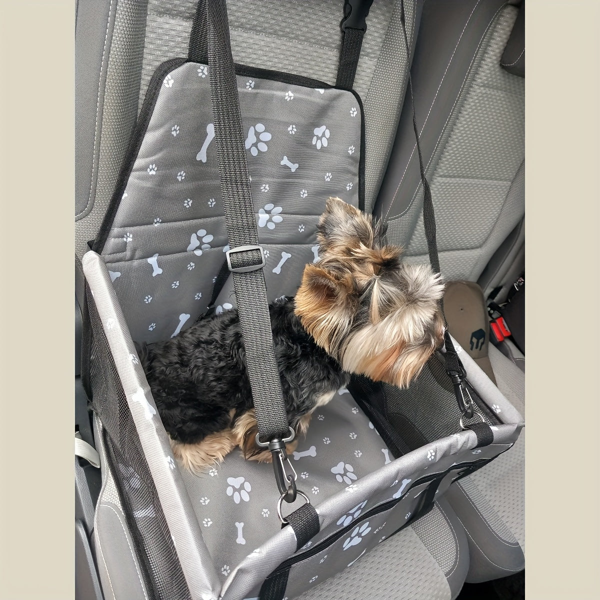 Dog Car Booster Seat & Travel Carrier for Small Dogs and Cats – Foldable Oxford Breathable Pet Carrier with Safety Leash, Adjustable Straps & Elevated Window View, Large 16x13x9.5 Inch