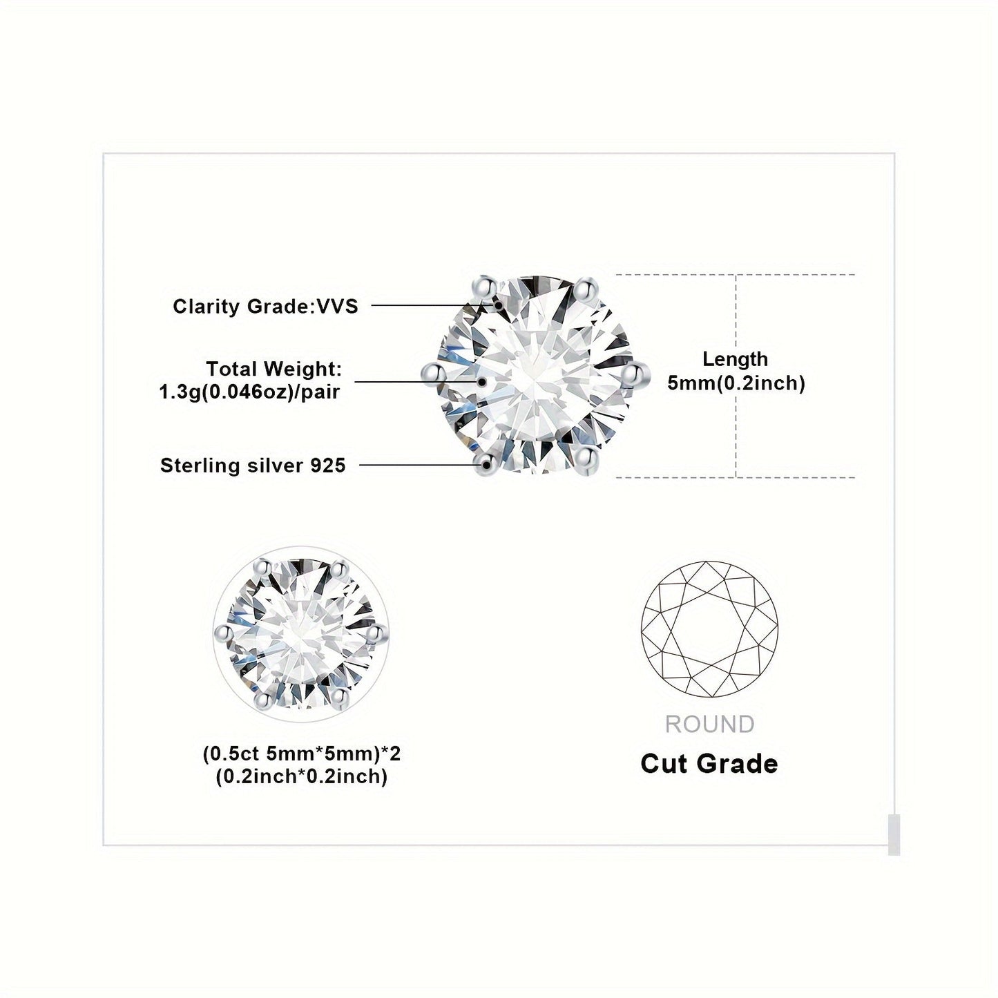 Moissanite Stud Earrings 925 Sterling Silver Round Cut Brilliant Sparkle 0.6ct to 6ct Platinum Plated Wedding Engagement Fine Jewelry for Women Girls Daily Prom Party
