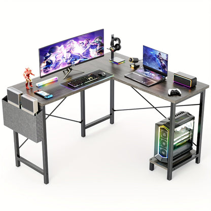 L-Shaped Corner Desk 50 Inch – Gaming & Home Office Computer Desk with CPU Stand, Side Bag & Wooden Desktop, Reversible PC Writing Study Table for Home Office, Dorm & Small Spaces
