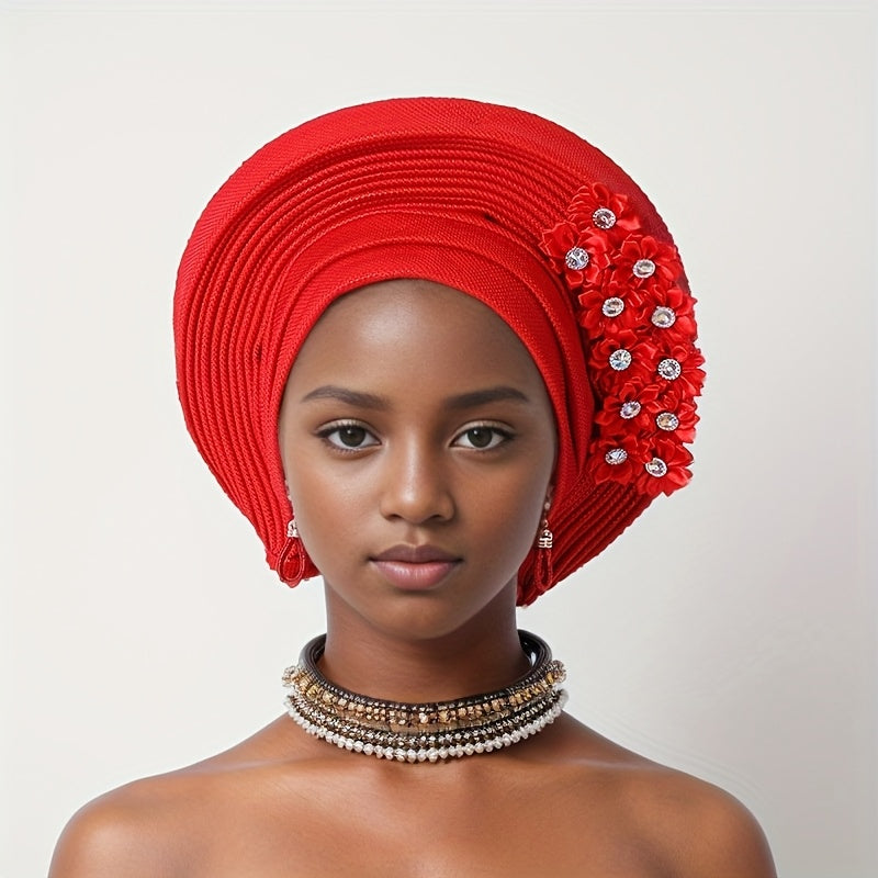 African Nigerian Gele Hat Layered Applique Headpiece Women Wedding Tea Party Fascinator Traditional Headwear 15 Colors Mother's Day Gift