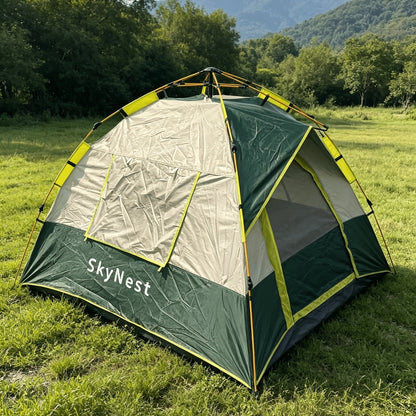 SKYNEST Automatic Instant Setup Camping Tent 1-3 and 3-4 Person All-Season Windproof Lightweight Tent Dual Doors Mesh Windows for Camping Hiking Hunting Travel Outdoor Shelter Green Beige
