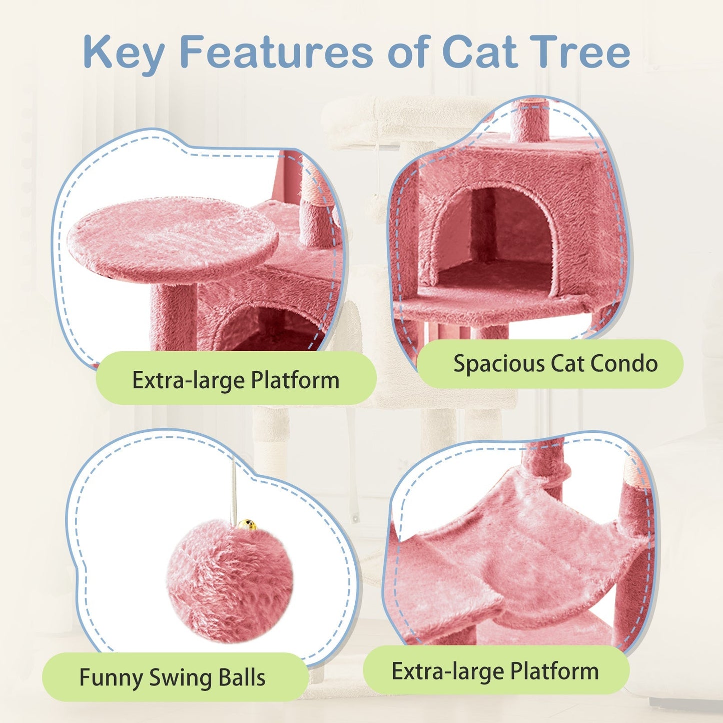 44-Inch Cat Tree Tower for Indoor Cats with Condo, Hammock & Natural Sisal Scratching Posts – Multi-Level Cat Furniture with Perches & Pet House for Multiple Cats, 5 Colors