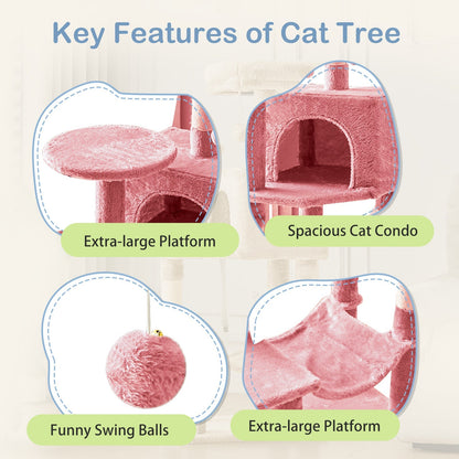 44-Inch Cat Tree Tower for Indoor Cats with Condo, Hammock & Natural Sisal Scratching Posts – Multi-Level Cat Furniture with Perches & Pet House for Multiple Cats, 5 Colors