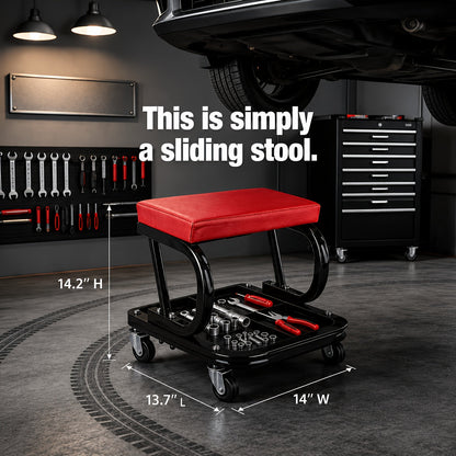 Mechanic Creeper Stool Z-Shape | Foldable 3-in-1 Crawler, Non-Foldable & Sliding Stool | 300LB Capacity, 6 Swivel Casters, Thick Padded Cushion – Garage Rolling Seat, Gift for Men – Red & Grey