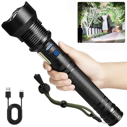 4000 Lumen Rechargeable Tactical Flashlight – High Lumens LED Handheld Torch, USB-C, 500M Range, 4 Modes, Aluminum Alloy, Waterproof for Camping Fishing Hiking Night Patrol Emergency