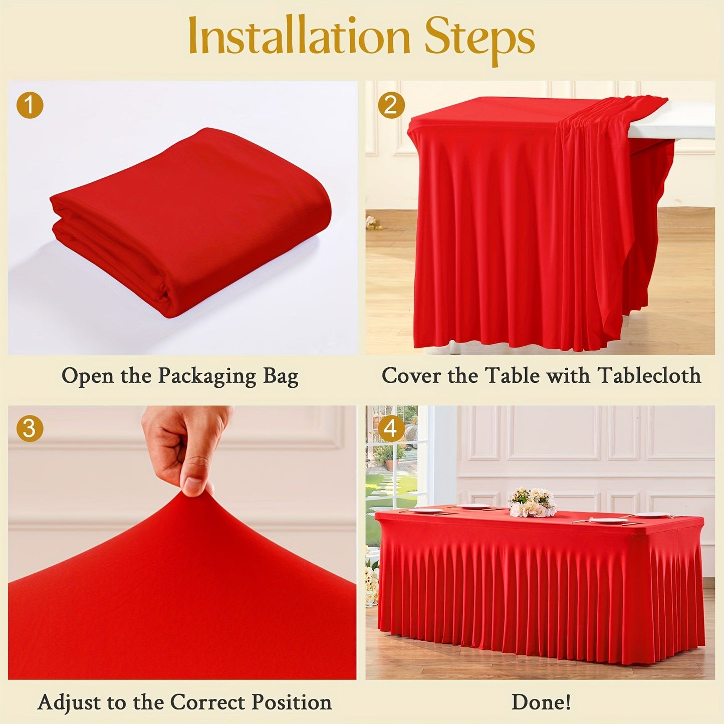 Elastic Spandex Table Cover with Jellyfish Skirt Thickened Non-Transparent High Stretch Polyester Tablecloth for 4ft 6ft Tables Party Birthday Wedding Banquet Hotel Conference Trade Show