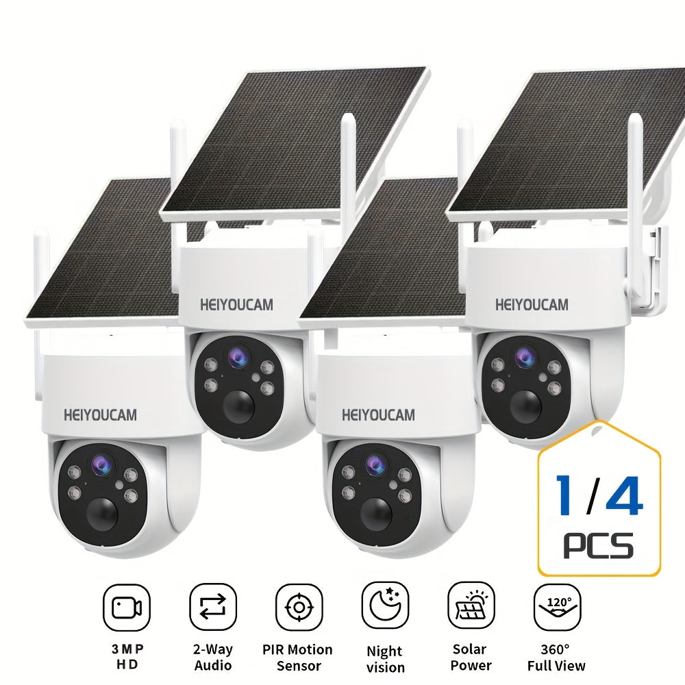 3MP Solar Security Camera Outdoor Wireless – 360° View, Smart Siren, Spotlight, AI Human Detection & Tracking, Color Night Vision, Two-Way Talk, Weatherproof, Wall Mount, Motion Sensor WiFi CCTV