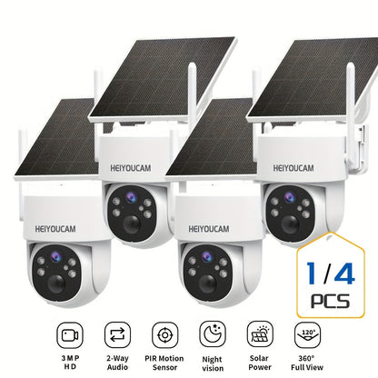 3MP Solar Security Camera Outdoor Wireless – 360° View, Smart Siren, Spotlight, AI Human Detection & Tracking, Color Night Vision, Two-Way Talk, Weatherproof, Wall Mount, Motion Sensor WiFi CCTV