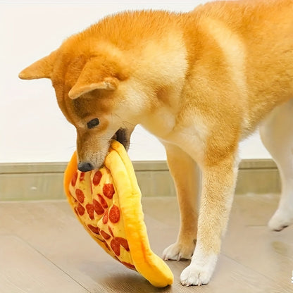 Squeaky Pepperoni Pizza Plush Dog Toy – Soft Polyester Interactive Squeaker Chew Toy for All Breeds, Fun Food-Themed Dog Toy for Puppies & Adult Dogs
