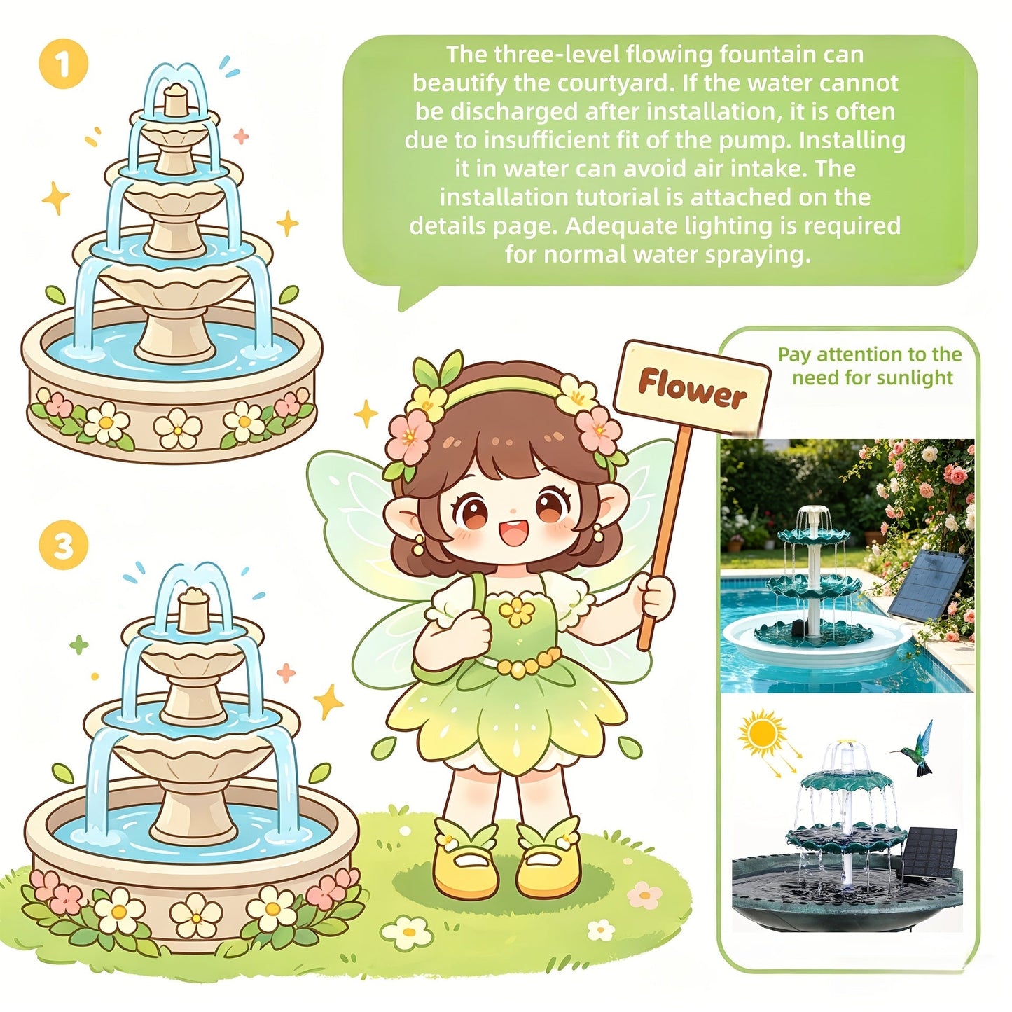 3-Layer Solar Bird Bath Fountain 3.5W – Outdoor Garden Courtyard Decor Solar Powered Fountain Pump, No Wiring Needed, Dark Green Light Blue or Fountain-Only, Single & Three Tier Options