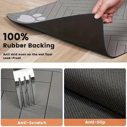Pet Feeding Mat Anti-Slip Paw Print – Waterproof Quick-Dry Dog & Cat Bowl Pad with Bone-Shaped Intervals, Stain-Resistant, Easy-Clean Pet Placemat in Brown & White