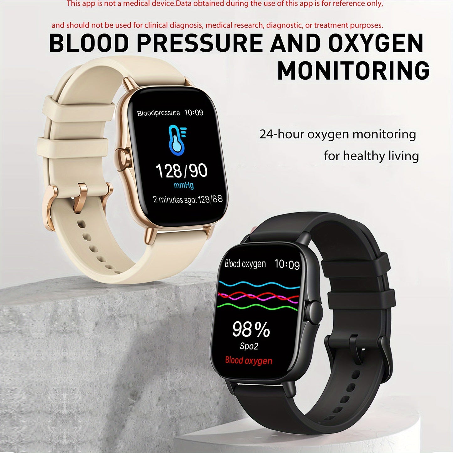 Smart Watch with Call & SMS for Android iPhone – Fitness Tracker with Heart Rate Monitor, Pedometer, Calorie Counter, Multi-Sport Modes, Customizable Watch Faces, Unisex Design, Black Pink Gold