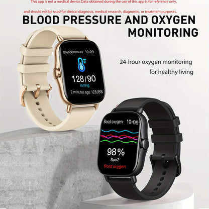 Smart Watch with Call & SMS for Android iPhone – Fitness Tracker with Heart Rate Monitor, Pedometer, Calorie Counter, Multi-Sport Modes, Customizable Watch Faces, Unisex Design, Black Pink Gold