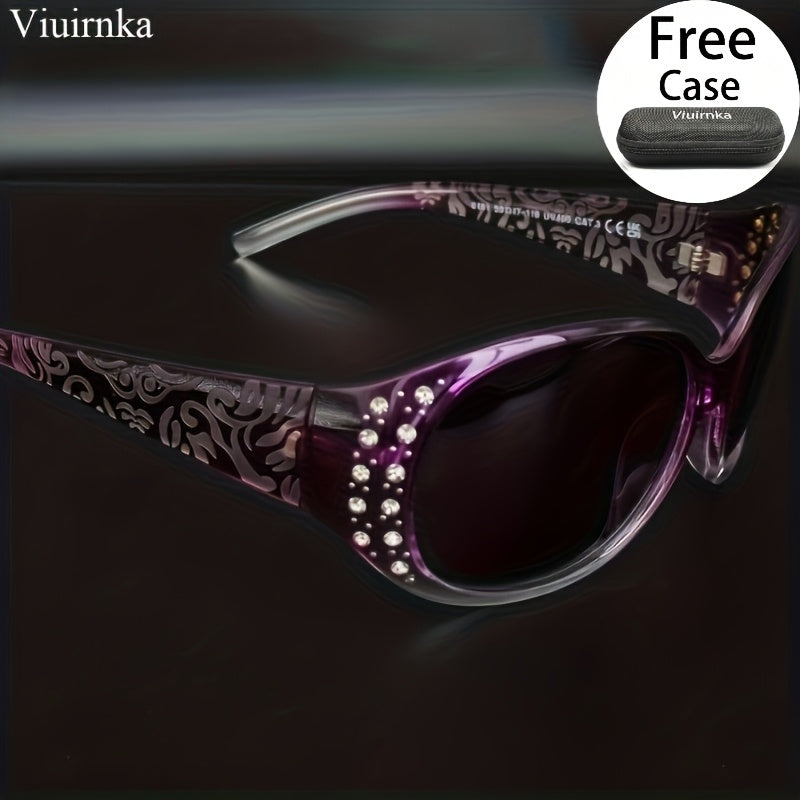 Rhinestone Cat Eye Sunglasses for Women – Floral Embellished UV Protection Shades, Lightweight Frames for Beach, Driving, Outdoor, Street Style & Vacation, Trendy Fashion Eyewear Gift