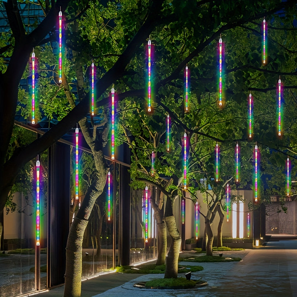 Solar Meteor Shower String Lights – 192 LED Outdoor Fairy Lights, Flower Theme, 8 Modes, Waterproof, for Garden, Patio, Tree, Christmas, Halloween & Independence Day Decorations