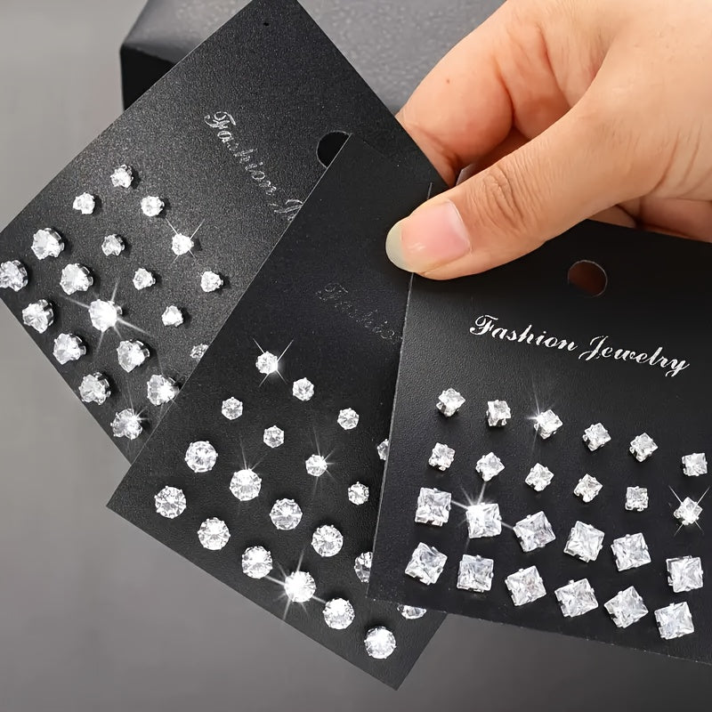 72Pcs Zircon Stud Earrings Set for Women Men Geometric Heart Round Square Sparkling Crystal Earring Pack Hypoallergenic Fashion Jewelry Gift