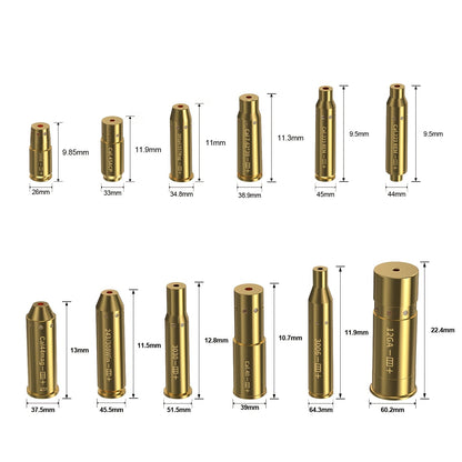 Red Laser Bore Sighter Multi-Caliber Firearm Sight Alignment Tool for 9mm 223rem 308win 45ACP 7.62 40SW 30-06 38SPL 12GA 44Mag 6.5mm, Copper Alloy Barrel Mount, 3 Battery Sets Included – Rifle Pistol Shotgun Accessory
